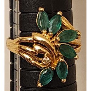 Emerald 14K Gold Cocktail Ring Size 6